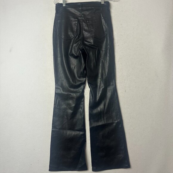Old Navy black size 4 Hi-rise flare faux leather pants eco friendly vegan biker - Picture 3 of 4